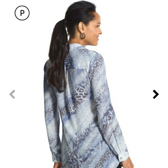Chico's Womens Large Top Cool Ocelet Jody Blue Print Popover Tunic - Picture 6 of 10
